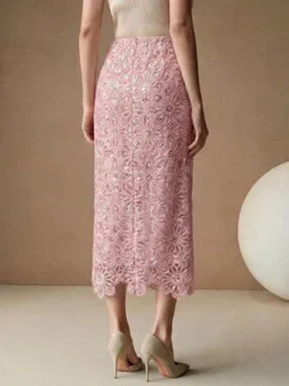 ZARA Pink Elegant Women's Hollow out Sequin detailed Skirt